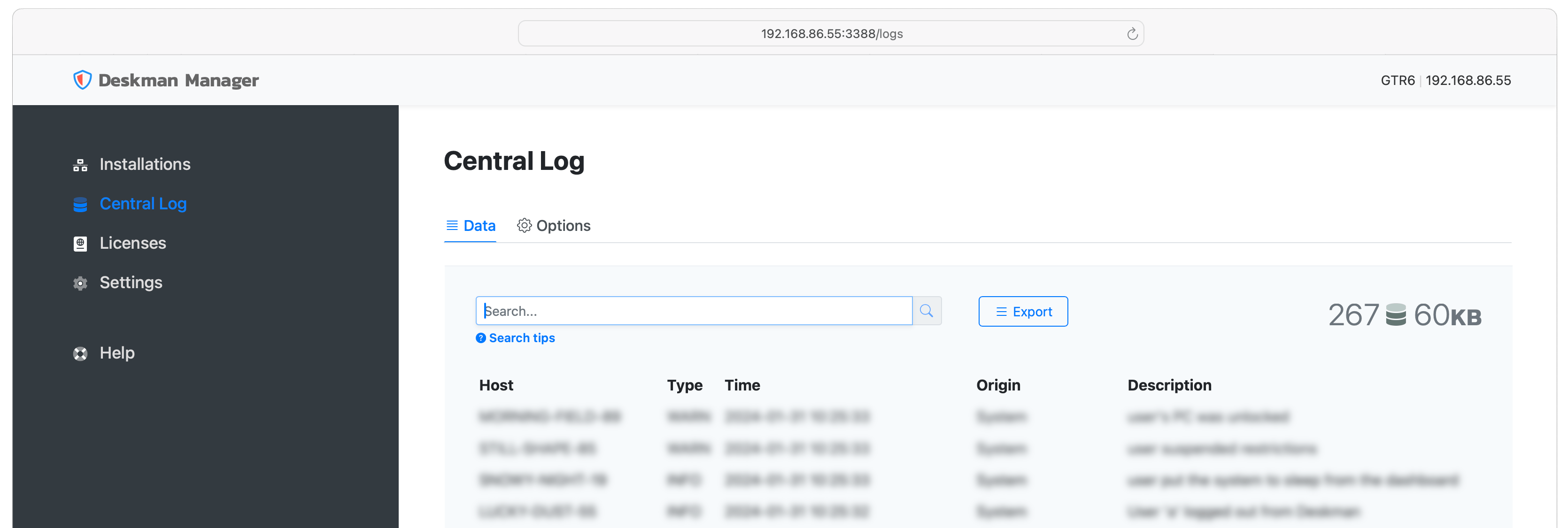 Deskman Manager - Centralized Logs